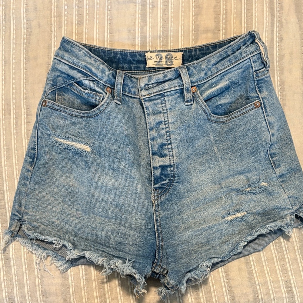 We The Free Light Blue Distressed Jean Shorts